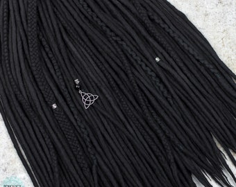 Black dreadlocks "Dark viking" wool dreads with braids Double ended or single ended dreadlock extensions DE dreads gift for witch, goth