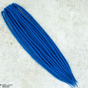 Set of 10 dreadlocks &quot;Royal blue&quot;, Single ended or double ended merino wool dreadlock extensions without decoration