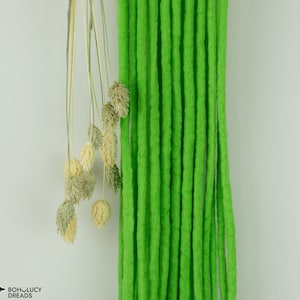 Dreadlock extensions neon green, Set of 10 handmade extra soft wool dreads, Single ended or double ended hair extensions