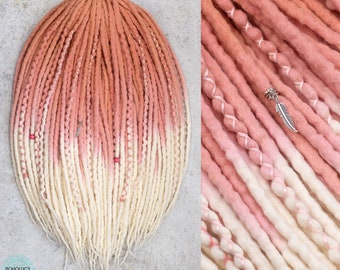 Wool Dreads "Peach ombre" Full set peach and white ombre double ended dreadlock extensions