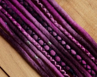 6 DE purple Dreadlocks, wool dreads, purple dreads, boho, hippie hair