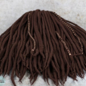 Dreadlocks brun chocolat, cadeau dreadlocks en laine, extension de cheveux doux naturels, dreads bohèmes brunes, dreadlocks simple double « chocolat »