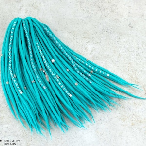 Wool dreads and braids Double ended or Single ended dreadlock extensions with decoration  &quot;Turquoise&quot;