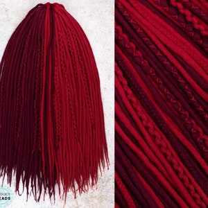 Red Burgundy Wool Dreadlock Extensions: Gothic Style, DE/SE, Passion