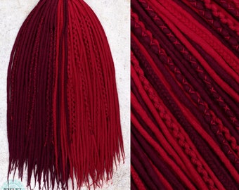 Red Burgundy Wool Dreadlock Extensions: Gothic Style, DE/SE, Passion