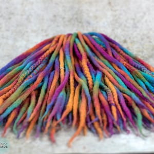 Rainbow Wool Dreadlocks: &quot;Prism&quot; Double Ended or Single Ended Hair Extensions