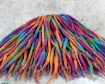 Rainbow Wool Dreadlocks: &quot;Prism&quot; Double Ended or Single Ended Hair Extensions