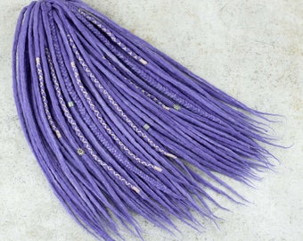 Purple Wool Dreadlock Extensions: Handmade Braid & Bead Accent "Gillyflower"