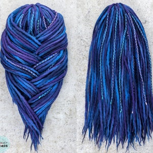 Wool dreads "Galaxy" dreadlock •dread extensions • purple, blue double ended or single ended dreads• gift for bohemians • DE,SE dreadlocks