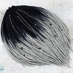 Ombre Wool Dreadlocks: Black Grey Double Ended Dread Extensions, Obsidian