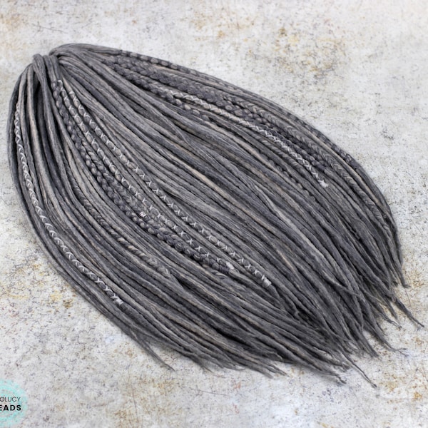 Extensões de cabelo grisalho, dreadlocks de lã grisalhos, dreadlocks naturais, dreads mesclados grisalhos