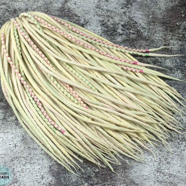 Laine pastel Dreadlock « Spring » redoute les fausses mèches à une extrémité et à double extrémité Extensions de cheveux de licorne pastel