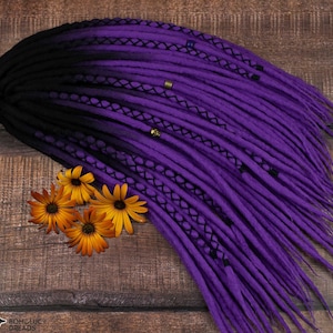 Purple Ombre Wool Dreadlock Extensions: Double Ended Hair Dreads
