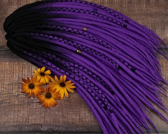 Dreadlock extensions "Purple ombre" double ended wool dread hair extensions