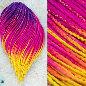 Flourescent Wool Dreads "Neon Queen" Ombre neon purple pink yellow long wool dreadlocks DE dreads