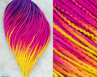 Flourescent Wool Dreads "Neon Queen" Ombre neon purple pink yellow long wool dreadlocks DE dreads