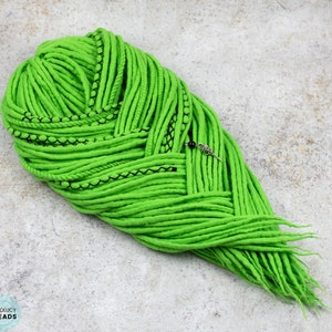 Neon Green Wool dreads, UV Light Reactive  dreadlocks "Lime", Festival hair extensions, Boho dreadlocks with braids and twists