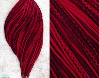 Burgundy Red Wool Dreadlock Extensions: Gothic Style, DE/SE, Passion dreads