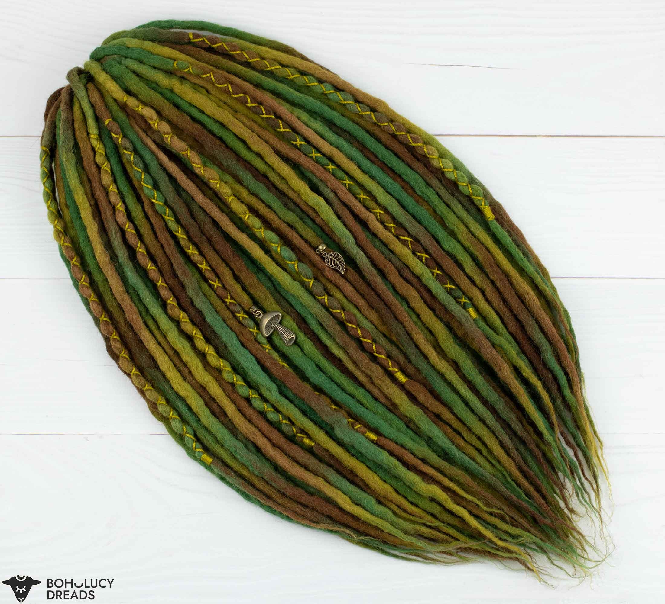 Forest Wool Dreadlocks, Green Fairy dreads, full set or accent fairycore hair extension, DE/SE dreads