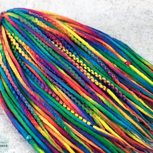 Rainbow Dreadlock with Braid &quot;Rainbow&quot; wool dread extension Festival dread Double ended Single ended Full set or partial dreadlock gift