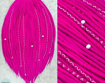 Wool dreads "Neon Pink", Double ended or Single ended dreadlock extension, UV hair extensions, gift for her, extra soft natural dreadlocks