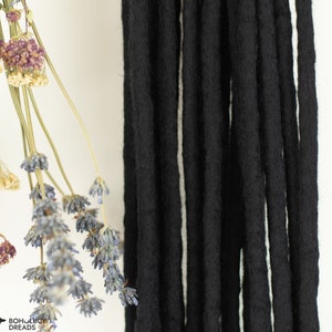 Black Merino Wool Dreadlock Extensions: Single or Double Ended, Set of 10