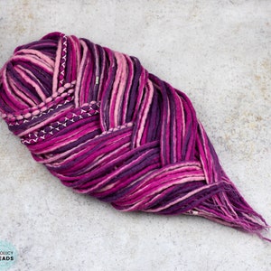 Purple pink multicolor wool dreads "Hydrangea" single ended or double ended dreadlock extensions