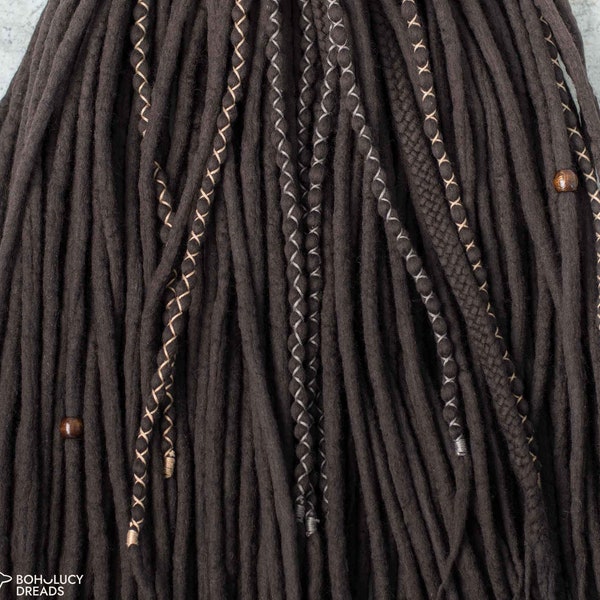 Dark Brown wool dreadlock "Coffee" brown dreads, viking style dreads, double ended or single ended dread extensions, natural dreadlocks