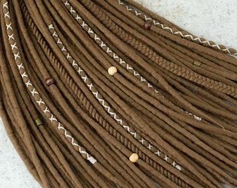 Wool dreads full set Double ended or single ended natural dreads "Nut" brown viking style extra soft merino hair extensions