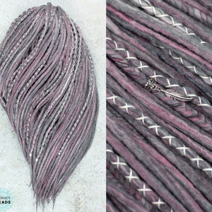 Wool double ended single ended dreads, "Winter flower" dreadlocks, Gray pink dreadlock extensions, Boho, natural dreadlock set