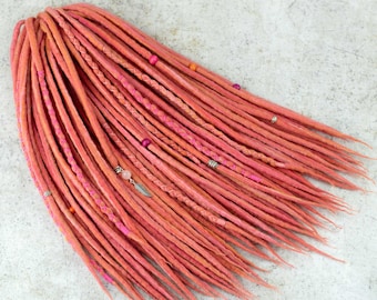 Peach wool dreads full set "Rosy" Double ended or single ended dreadlock extensions Handmade boho hair extensions made of extra soft wool