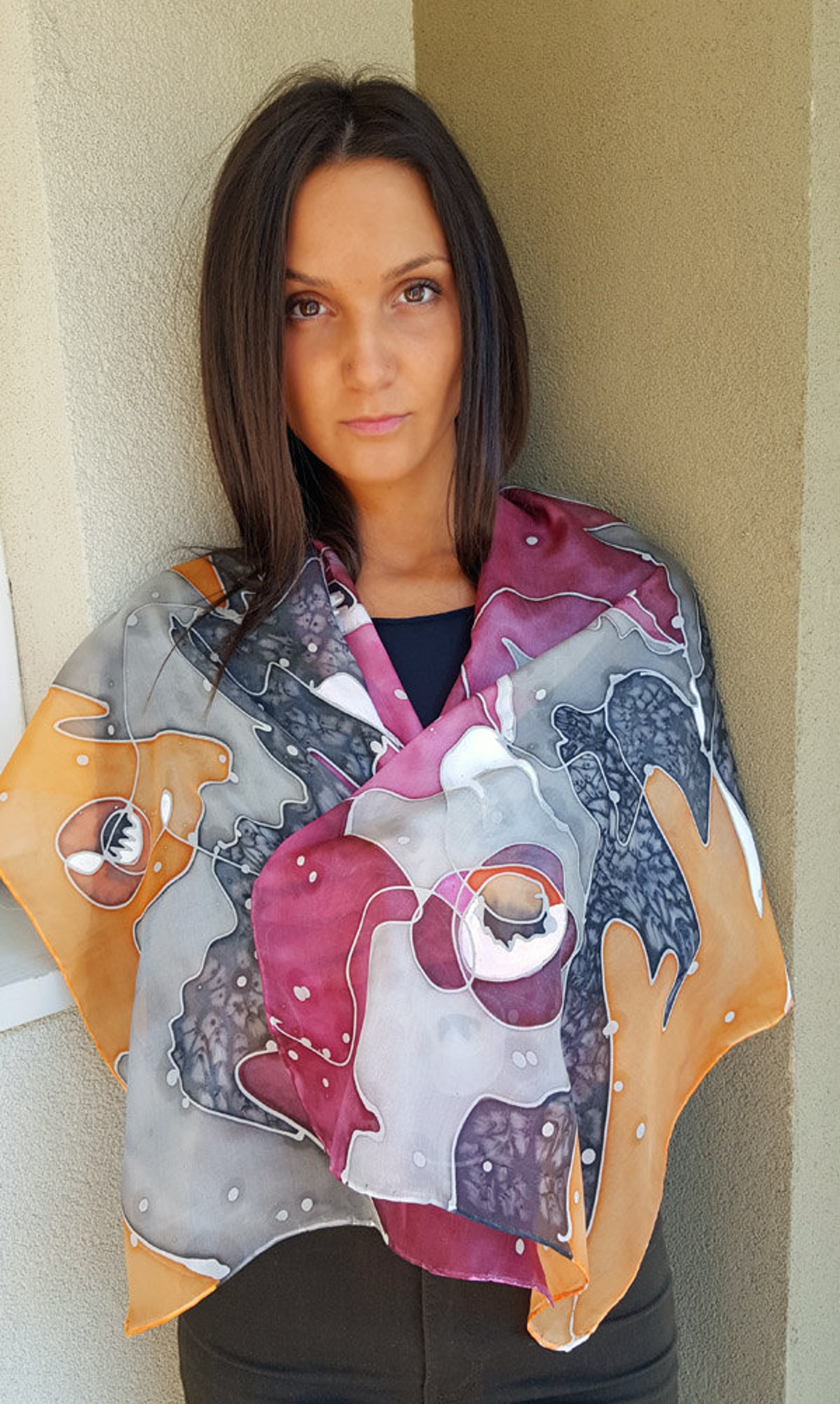 Hand Painted Silk Scarf Unique Handmade Scarf Apricot Etsy Denmark