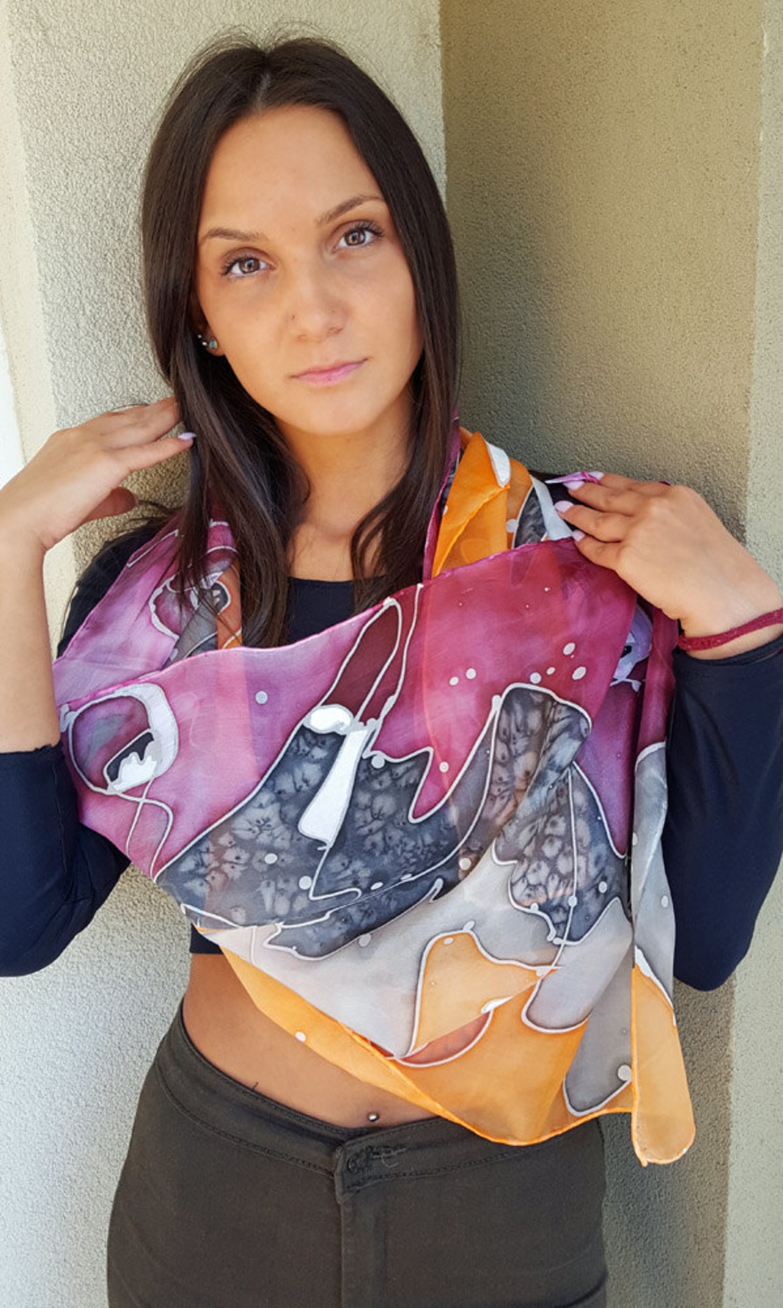 Hand Painted Silk Scarf Unique Handmade Scarf Apricot Etsy Denmark