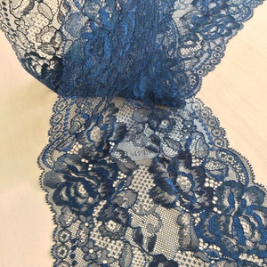 Blue lace Trim, Chantilly Lace, French Lace trim, Bridal lace, Wedding Lace, Scalloped lace, Lace Fabric, Fabric by the yard MK00154 image 2