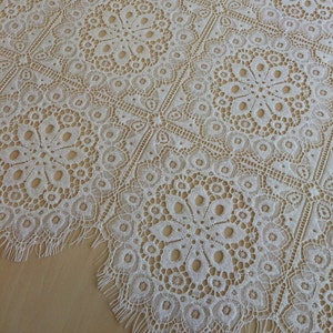 Ivory lace fabric, Wedding lace, Lingerie lace, Ivory alencon lace fabric, Geometric lace, Vintage lace, Lace fabric, Veil lace, B00113 image 1