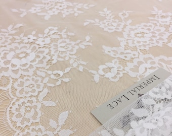 Off White lace fabric, Lace fabric, Boho lace fabric, Chantilly lace fabric, Scalloped lace fabric, Bridal lace, Fabric By the Yard B00143