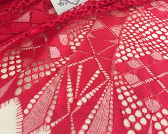 Red lace fabric, Lace fabric, boho lace fabric, alencon lace fabric, scalloped lace fabric, bridal lace fabric, Fabric By the Yard K00449