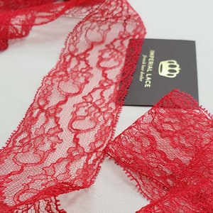 Renda vermelha, Renda Chantilly, Renda francesa, Renda nupcial, Renda de casamento, Renda de lingerie, Acabamento de renda, Renda por metro MK00629