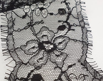 Black lace trim, Chantilly Lace trim, French Lace trim, Bridal lace, Evening dress lace, Veil lace, Floral Lace, Lingerie lace trim MM00249