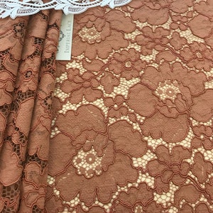 Brown lace fabric, Lace fabric, Boho lace fabric, Alencon lace fabric, Scalloped lace fabric, Bridal lace fabric, Fabric By the Yard  K00705