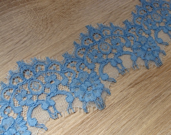 Blue Alencon Lace Trim, French Scalloped Bridal Lace Fabric, 29.5 inch wide