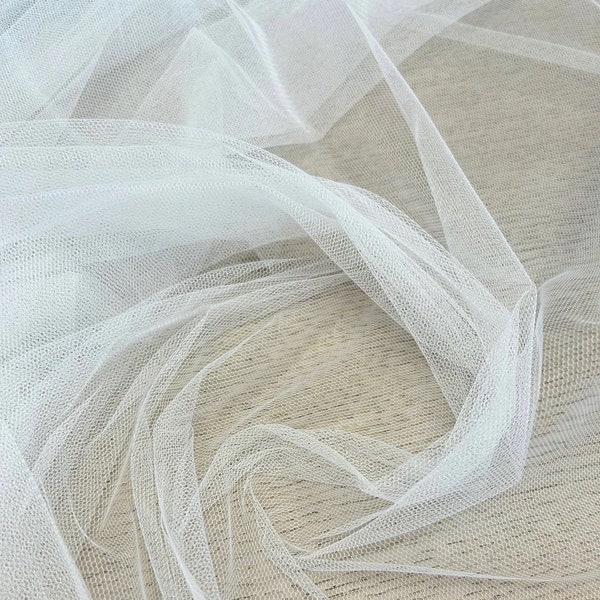 Soft English net - 3m wide- 118 inches wide - Silk White - sold per meter, White tulle, Veil tulle, Tulle fabric, Bridal tulle, T00039