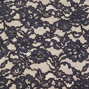 Black Floral lace fabric, French Lace, Alencon Lace, Bridal lace, Wedding Lace, Embroidery lace, Evening dress lace, Lingerie Lace, Imperial lace, Dress fabric,Polyester fabric, Scalloped lace