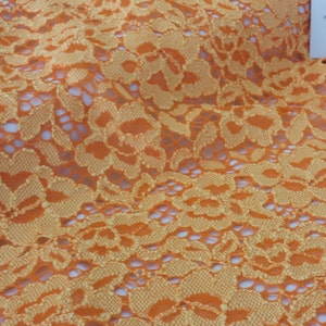 Orange Floral lace fabric, Wedding lace, Dress lace, Alencon lace fabric, Lace fabric, Veil lace, Orange lace, Sewing fabric, K000016