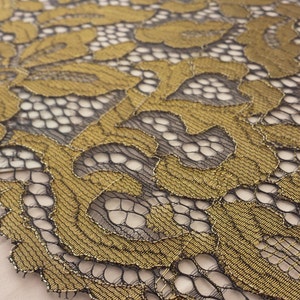 Gold lace fabric, Lace fabric, boho lace fabric, Alencon lace fabric, scalloped lace fabric, bridal lace fabric, Fabric By the Yard M000030
