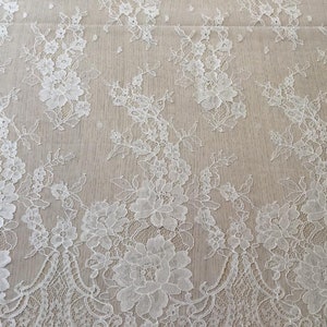 White lace fabric, French Lace, Floral lace, Chantilly lace, Bridal lace fabric, Wedding dress lace, Lace fabric, Imperial Lingerie B00247