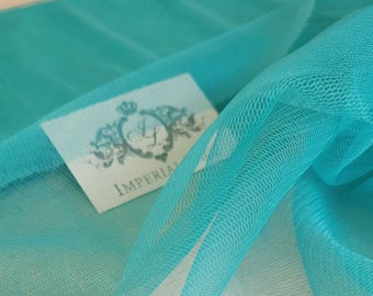 Turquoise silk tulle fabric, Dress fabric, Net fabric, Lingerie net, Silk fabric, Tulle fabric, Mesh by the yard, Turquoise fabric, T00221