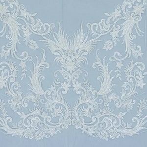 White Beaded lace applique for bridal dress, Flower lace patches, Lace applique, Wedding dress lace patch, White bridal lace A00134