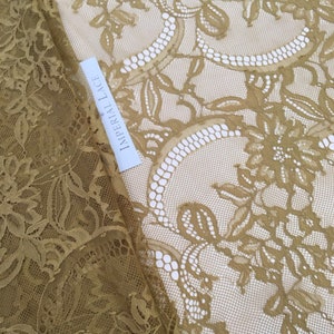 Khaki lace fabric, Lace fabric, boho lace fabric, Chantilly lace fabric, scalloped lace fabric, bridal lace, Fabric By the Yard K00654