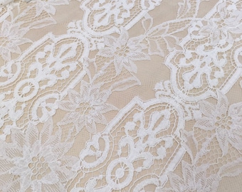 Ivory Alencon Lace Fabric, Scalloped Bridal Lace, French Style, By The Yard